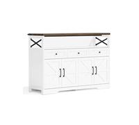 YeMaster 140 cm buffet avec espace de rangement, bar à café avec 3 tiroirs, plan de travail de cuisine, armoires avec étagères, convient pour la