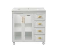 YeMaster Armoire de toilette, armoire de rangement avec lavabo, avec meuble sous-lavabo, 80 cm, lavabo en céramique, blanc
