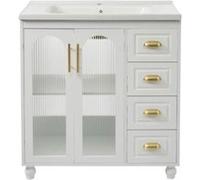 YeMaster Armoire de toilette, armoire de rangement avec lavabo, avec meuble sous-lavabo, 80 cm, lavabo en céramique, blanc