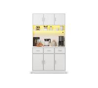 YeMaster Buffet multifonctionnel avec éclairage LED avec télécommande, tiroirs, étagères réglables, trous pour le passage des câbles et prises de