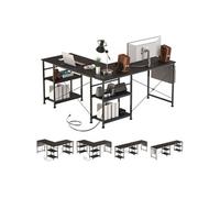 YeMaster Bureau, bureau d'ordinateur en L, bureau de bureau, bureau réversible avec prise de courant, 140x140x74 cm, noir