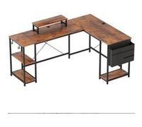 YeMaster Bureau en L, bureau d'ordinateur, bureau d'angle, 168 x 120 cm, avec compartiment de rangement, pochette de rangement, adapté à la maison, au bureau, table de jeu, marron marron G