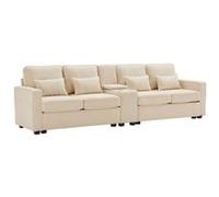 YeMaster Canapé moderne 4 places avec console, 2 porte-gobelets, 2 ports USB (possibilité de chargement par câble) avec poches d'accoudoir et 4