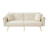 YeMaster Canapé moderne et élégant, canapé-lit double, couvre-lit en velours, dossier avec 3 niveaux de réglage, idéal pour les petites pièces, beige beige G