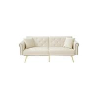 YeMaster Canapé moderne et élégant, canapé-lit double, couvre-lit en velours, dossier avec 3 niveaux de réglage, idéal pour les petites pièces, beige