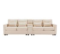YeMaster Canapé Multi avec console, 2 ports USB, 4 coussins, 290*83*88cm, convient pour le salon, la maison, le bureau, couleur beige