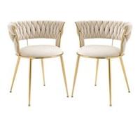 YeMaster Chaises de salle à manger (ensemble de 2), coussins en velours, design tissé à la main, conviennent à la salle à manger, au salon et à la chambre à coucher, beige blanc beige blanc G