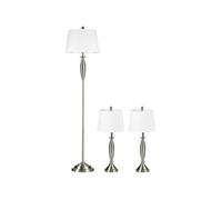 YeMaster Ensemble de 3 lampes, lampadaire et 2 lampes de table, adapté à l'éclairage moderne du salon et de la chambre à coucher Argent G