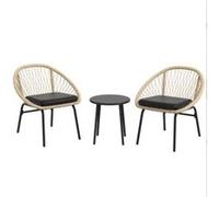 YeMaster Ensemble de meubles de jardin en rotin 3 pièces, ensemble de meubles de balcon avec table basse et 2 chaises avec coussins