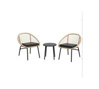 YeMaster Ensemble de meubles de jardin en rotin 3 pièces, ensemble de meubles de balcon avec table basse et 2 chaises avec coussins