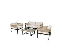 YeMaster Ensemble de meubles de jardin, meubles de salon 4 pièces, pieds réglables avec coussin de siège et coussins, beige beige G