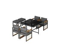 YeMaster Ensemble table et chaises d'extérieur 7 pièces, 6 places, table en verre trempé, adapté aux repas dans l'arrière-cour, le jardin ou le