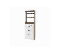 YeMaster Meuble à chaussures blanc, meuble de rangement, porte-manteau, 80 x 23,5 x 220 cm - blanc marron