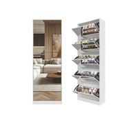 YeMaster Meuble à chaussures miroir avec 5 tiroirs pliants, meuble à chaussures pliant indépendant, blanc