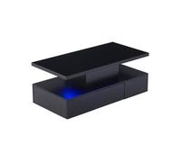 YeMaster Table basse à deux niveaux avec éclairage LED 16 couleurs, table basse brillante, table basse avec étagère ouverte et 1 tiroir, 100*50*39CM, noir Noir G