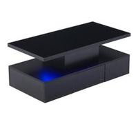 YeMaster Table basse à deux niveaux avec éclairage LED 16 couleurs, table basse brillante, table basse avec étagère ouverte et 1 tiroir, 100*50*39CM, noir Noir G