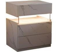 YeMaster Table de chevet LED avec 3 tiroirs, table d'appoint pour chambre à coucher, pierre blanche Blanc G