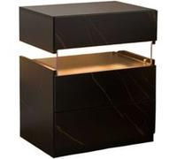 YeMaster Table de chevet LED avec 3 tiroirs, table d'appoint pour chambre à coucher, pierre noir