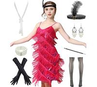 YEMILL Robe de Cocktail avec Pompon pour Femme des années 1920 - - X-Large