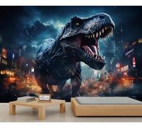 YEMYOR Dinosaur Mural City Street Dinosaur Wallpaper Mural Garçon chambre Dinosaurs Murals Dinosaurs sauvages chambre à coucher Fond d'écran pour la chambre des enfants-500x300cm