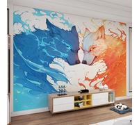 YEMYOR Fighting Wolf Murals, papier peint loup animal sauvage, papier peint abstrait en soie avec loups de feu, bonne ductilité, pour salon et chambre à coucher, 500 x 300 cm