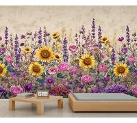 YEMYOR Fleur sauvage Papier Peint, Sunflower Lavender Rose Mural-500x300cm
