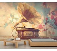 YEMYOR Folies murales de lecteur d'enregistrement Vintage Folie murale de lecteur d'enregistrement Vintage Abstrait Gramophone Canapé TV Fond d'écran Abstrait Graffiti Marbre Folie murale-200x140cm
