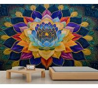 YEMYOR Lotus Papier Peint 150x100cm, Colorful Mandala Mural Pour le salon et la chambre