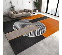 YEMYOR Noble Et élégant Noir Et Orange Tapis d'art Abstrait Médiéval Noir Et Blanc Géométrique Cadre Motif Tapis Lavable en Machine pour Salon, Chambre à Coucher Et Bureau Tapis-100x140cm