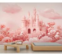 YEMYOR Papier peint château rose château romantique mural château floral châteaux fond canapé papier peint rose jardin papier peint pour salon chambre à coucher - 100 x 70 cm