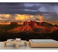 YEMYOR Papier peint peint beau coucher de soleil arc-en-ciel salon peinture murale Red Rock chaîne de montagnes peintures murales chambre coucher soleil montagne paysage papier peint-350x256cm