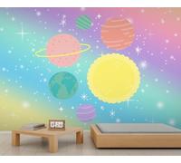 YEMYOR Papier peint planète dessin animé arc-en-ciel planète imaginaire univers spatial peintures murales colorées ciel étoilé papier peint pour chambre d'enfant - 500 x 300 cm