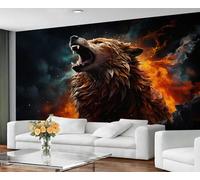 YEMYOR Peinture murale 3D motif loup féroce - Peinture murale en soie amovible et imperméable pour salon et chambre à coucher - 250 x 175 cm