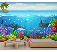 YEMYOR Peinture murale du monde sous-marin dessin animé requin algue peinture murale autocollants tropicaux bleu océan poisson papier peint dessin animé animal marin bricolage peintures murales pour