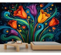 YEMYOR Tulipe Papier Peint, Colorful Tulip Floral Mural-280x200cm