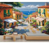 YEMYOR Ville côtière Murals Style italien Coloré Cottage Fond d'écran Village de bord de mer Salon Mural Fonds d'écran Paysage méditerranéen Mural Loyer Amiable Fond d'écran-250x175cm