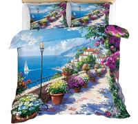 YEMYOR Ville méditerranéenne Housse Couette en Microfibre, Côte Italienne Housse de Couette 200 x 200 cm