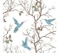 Yenhome Papier peint Art nouveau colibri blanc avec branches d'arbre et oiseaux - Papier peint amovible - 44,5 x 299,7 cm - Papier peint élégant pour cuisine, chambre à coucher, papier contact en