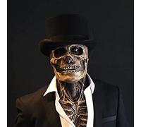 Yenisai Creepy Head Skull Mask avec mâchoire Mobile, Masque déchiré Double Couche, Joker Latex sangleux Squelette Double Couche Masque pour Halloween, Cosplay, Carnaval-Crâne avec Chapeau