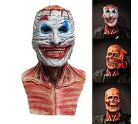 Yenisai Creepy Head Skull Mask avec mâchoire Mobile, Masque déchiré Double Couche, Joker Latex sangleux Squelette Double Couche Masque pour Halloween, Cosplay, Carnaval-Couche Double