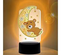 Yenisai DIY 5D Diamond Painting Lampe LED Colorées Veilleuse Enfants Lampe Bricolage Diamond Painting Lumière Lampe de Nuit pour la Maison Cadeau de décoration de Noël-Ours de la lune