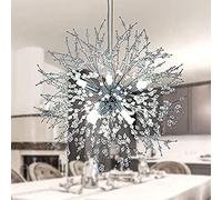 Yenisai Lustre 9 Lumières doré Pendentif Luxueux Moderne Hauteur Réglable Pissenlit Suspendus Lampes en Cristal Lampe Suspendue pour Table à Manger de Chambre à Coucher-Argent_9 têtes
