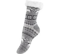 Yenita Femme Chaussons Chaussettes d’hiver Laine Pantoufle Chauds Avec Prises Antidérapantes (One Size (36-41), gris)