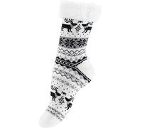 Yenita Femme Chaussons Chaussettes d’hiver Laine Pantoufle Chauds Avec Prises Antidérapantes (One Size (36-41), blanc)