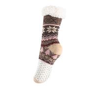 Yenita Femme Chaussons Chaussettes d’hiver Laine Pantoufle Chauds Avec Prises Antidérapantes (One Size (36-41), cerf sautant-couleur sable)