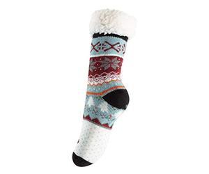 Yenita Femme Chaussons Chaussettes d’hiver Laine Pantoufle Chauds Avec Prises Antidérapantes (One Size (36-41), cerf sautant-noir)