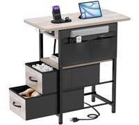 Yenlure Petite table d'appoint avec station de charge, table de chevet étroite avec poche de rangement pour salon, chambre à coucher, table d'appoint de canapé avec ports USB et prises de courant pour