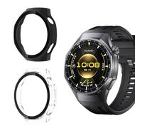 Yenwen Coque pour Huawei Watch GT6 Pro 46mm Protection Écran, 2 Pièces PC Housse étui Protection, D'écran Verre Trempé pour Huawei GT 6 Pro 46mm, HD Clear Anti-Rayures Case -Transparent+Noir