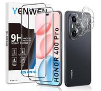Yenwen Lot de 2 films de protection d'écran en verre trempé pour Honor 400 Pro 5G, avec 2 protections d'appareil photo, dureté 9H, film de protection HD transparent