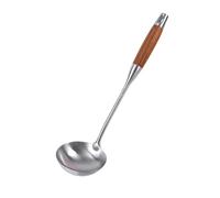 YENXIKU Louche à soupe de 34,8 cm - Cuillères à soupe en acier inoxydable avec long manche en bois - Cuillère wok parfaite pour remuer, servir des soupes et plus encore - Cuillères de service en métal